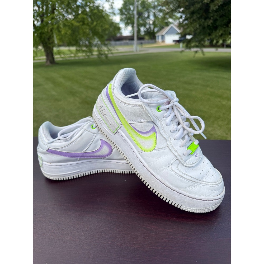 Nike Air Force 1 Shadow Women Size 9 White Purple Electric Green DD9684-100 - Picture 5 of 8